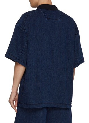 背面 - 点击放大 - JUUN.J - Contrast Collar Dark Wash Logo Denim Polo Shirt
