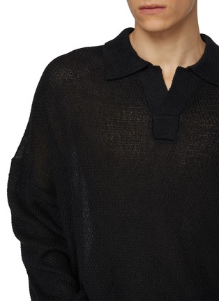  - THE VIRIDI-ANNE - Long Sleeve Semi Sheer Linen Knit Polo Shirt