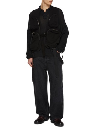 模特儿示范图 - 点击放大 - THE VIRIDI-ANNE - Long Sleeve Semi Sheer Linen Knit Polo Shirt