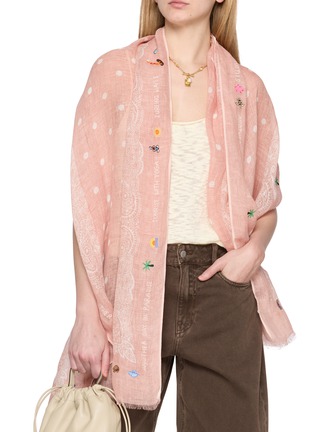 模特儿示范图 - 点击放大 - CITRUS - 刺绣饰须边亚麻围巾