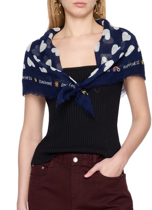 模特儿示范图 - 点击放大 - CITRUS - 刺绣饰须边亚麻围巾