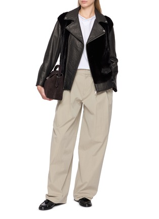 模特儿示范图 - 点击放大 - KRUF - Mink Fur Panel Biker Leather Jacket