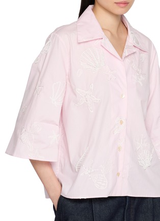  - BERNADETTE - Short Sleeve Petit Beurre Embroidered Cotton Shirt