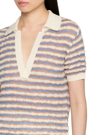  - BERNADETTE - Short Sleeve Stripe Intarsia Wool Knit Polo Top