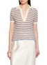 首图 - 点击放大 - BERNADETTE - Short Sleeve Stripe Intarsia Wool Knit Polo Top
