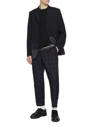 模特儿示范图 - 点击放大 - COMME DES GARÇONS HOMME DEUX - Single Breasted Chequered Patchwork Hem Wool Blazer