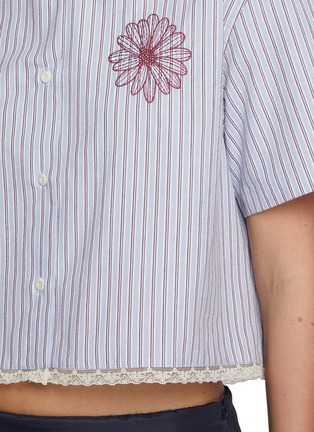  - MARDI MERCREDI - Embroidered Striped Cotton Cropped Shirt