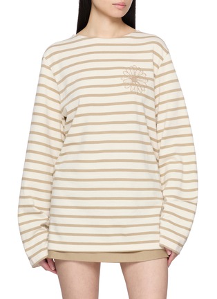 首图 - 点击放大 - MARDI MERCREDI - Flower Embroidered Striped Cotton T-Shirt