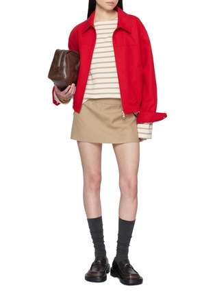 模特儿示范图 - 点击放大 - MARDI MERCREDI - Flower Embroidered Striped Cotton T-Shirt