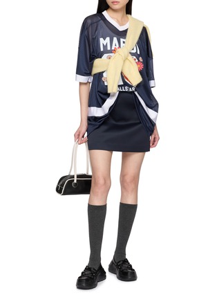 模特儿示范图 - 点击放大 - MARDI MERCREDI - Blossom Graphic V-Neck Mesh Jersey Top
