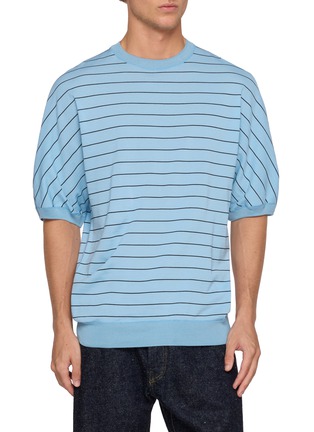 首图 - 点击放大 - GOOD PEOPLE GOOD STITCHING GOOD PRODUCT - Half Sleeve Striped Knit Top