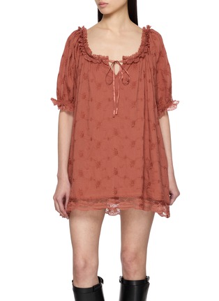 首图 - 点击放大 - FREE PEOPLE - Juno Lace Trim Embroidered Cotton Mini Dress