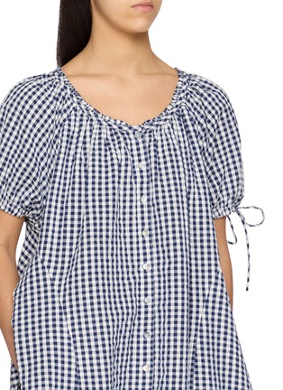  - FREE PEOPLE - Farley Gathered Tie Sleeve Gingham Cotton Tunic Top