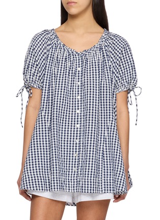 首图 - 点击放大 - FREE PEOPLE - Farley Gathered Tie Sleeve Gingham Cotton Tunic Top