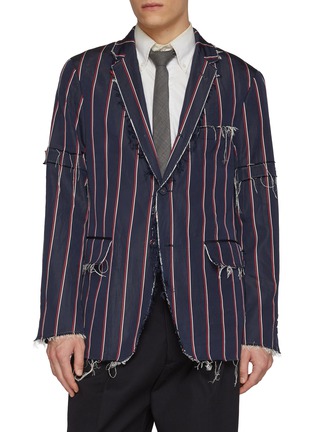 首图 - 点击放大 - THOM BROWNE - Single Breasted Distressed Striped Mogador Blazer