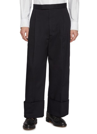 首图 - 点击放大 - THOM BROWNE - Double Pleat Wide Leg High Rise Cotton Garbadine Pants