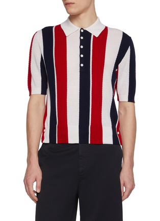 首图 - 点击放大 - THOM BROWNE - Short Sleeve Thick Stripe Fine Cashmere Polo Top