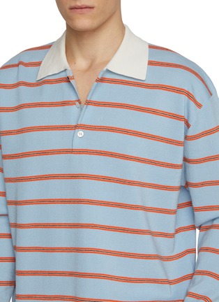  - SOLID HOMME - Long Sleeve Striped Knit Polo Top