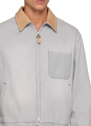  - SOLID HOMME - Leather Collar Cotton Denim Trucker Jacket