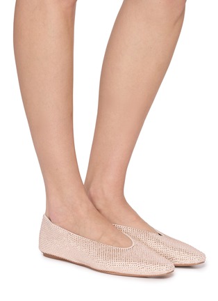 模特儿示范图 - 点击放大 - PEDDER RED - CAMERON 仿钻饰绒面皮平底鞋