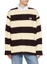 首图 - 点击放大 - BALENCIAGA - Long Sleeve Laurel Logo Striped Cotton Polo Shirt