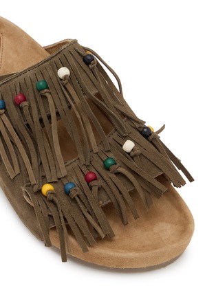 细节 - 点击放大 - BAZISZT - Flat Fringed Beaded Two-Strap Suede Sandals