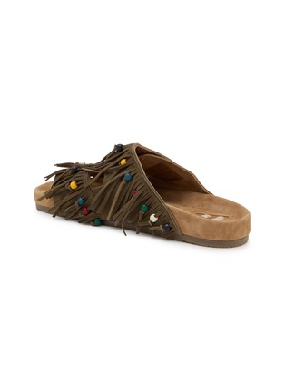  - BAZISZT - Flat Fringed Beaded Two-Strap Suede Sandals