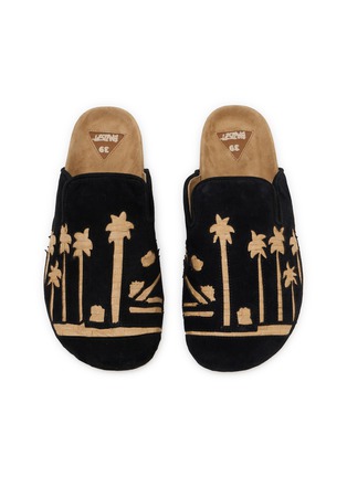 细节 - 点击放大 - BAZISZT - Flat Embroidered Palm Motif Suede Clogs