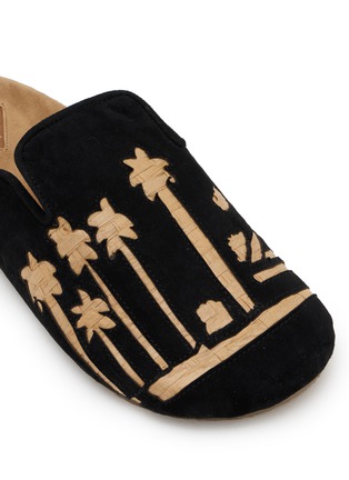 细节 - 点击放大 - BAZISZT - Flat Embroidered Palm Motif Suede Clogs