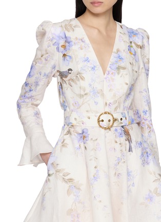  - ZIMMERMANN - Luna Plunge Gathered Sleeve Linen Mini Dress