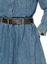  - MO&CO. - Belted Pleated Medium Wash Denim Dress