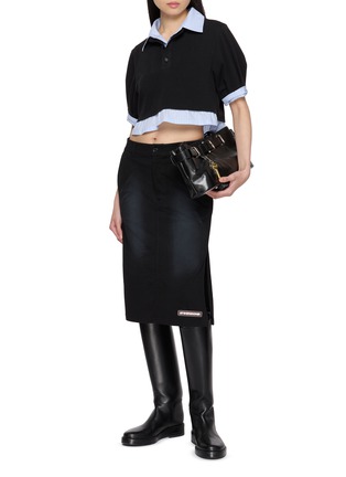 模特儿示范图 - 点击放大 - WE11DONE - Striped Layered Cropped Polo Top