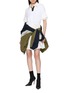 模特儿示范图 - 点击放大 - WE11DONE - Layered Turn-Up Cuff Tie Cotton Shirt Dress