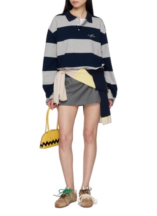 模特儿示范图 - 点击放大 - MARGESHERWOOD - X Peanuts Long Sleeve Linus Balloon Hem Cotton Polo Shirt