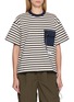 首图 - 点击放大 - AND WANDER - Striped Contrast Panel Cotton T-Shirt