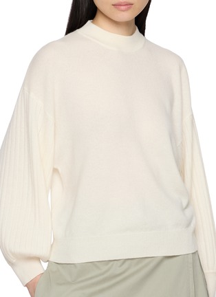  - JOVENS - Long Balloon Sleeve Mock Neck Chunky Ribbed Cashmere Knit Top