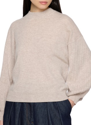  - JOVENS - Long Balloon Sleeve Mock Neck Chunky Ribbed Cashmere Knit Top