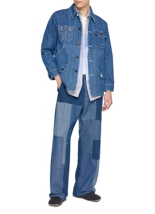 模特儿示范图 - 点击放大 - FDMTL - Patchwork Medium Wash Coverall Jacket