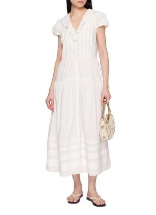 模特儿示范图 - 点击放大 - DÔEN - Eliette Ruffle Trim Cotton Poplin Dress