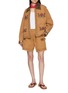 模特儿示范图 - 点击放大 - FOUND - Floral Embroidered Leather Collar Cotton Canvas Work Jacket