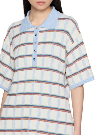 - EENK - Back Button Striped Cotton Blend Knit Top