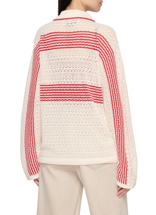 背面 - 点击放大 - EENK - Two Tone Openwork Stripe Knit Cardigan
