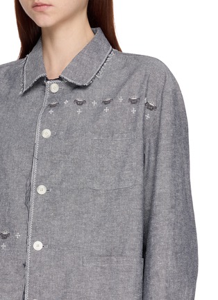  - LAOWLA - Floral Embroidery Frayed Trim Cotton Linen Silk Jacket