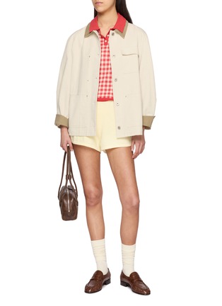 模特儿示范图 - 点击放大 - GUEST IN RESIDENCE - Gingham Shrunken Silk Linen Polo Shirt