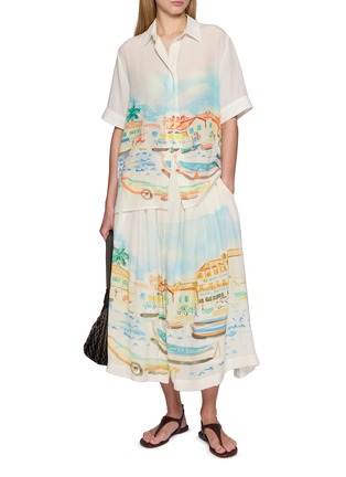 模特儿示范图 - 点击放大 - MII - Harbour Landscape Printed Silk Skirt