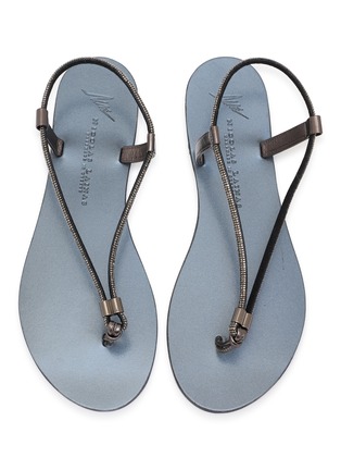 模特儿示范图 - 点击放大 - NICOLAS LAINAS - Strass Strap Leather Thong Sandals