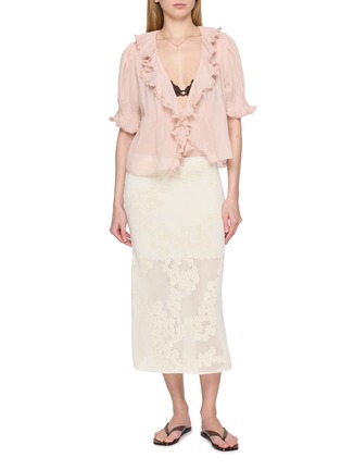 模特儿示范图 - 点击放大 - DÔEN - Ruffle Pintucked Organic Cotton Top