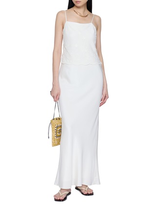 模特儿示范图 - 点击放大 - POSSE - Embroidered Mesh Panel Slip Dress