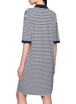 背面 - 点击放大 - JEFF BRUSSELS - Striped Polo Collar Cotton Knit Dress