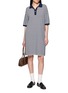 模特儿示范图 - 点击放大 - JEFF BRUSSELS - Striped Polo Collar Cotton Knit Dress